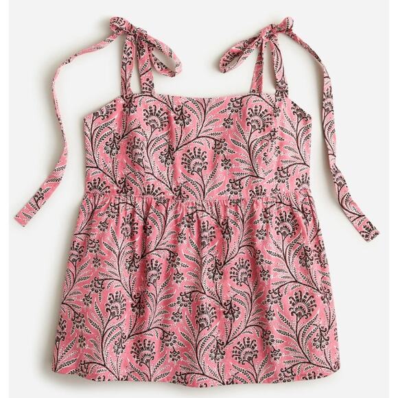 NWT J. Crew Collection Tie Shoulder Tank Top in Ratti Coral Vines Pink Womens 10 - Picture 1 of 9